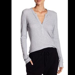 James Perse Light Grey Ribbed Henley Thermal Top